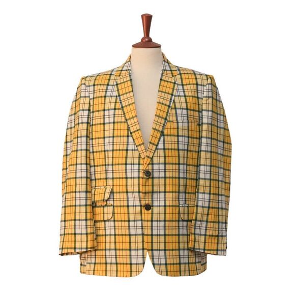 Chiragh Other - Mens Blazer Yellow Green Plaid Check Wool Formal Jacket Wedding Sport Coat 46R
